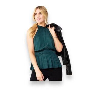 Nine West Women’s Sleeveless Ruffle Halter Peplum Blouse, Green, size XXL